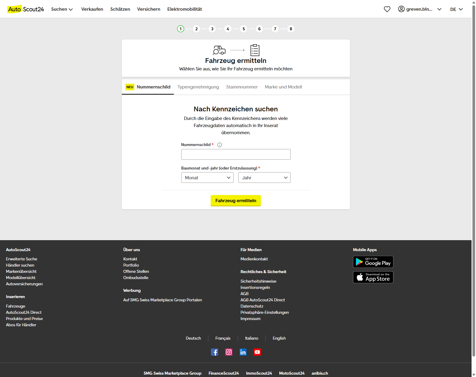 Start des Inserierungsprozesses